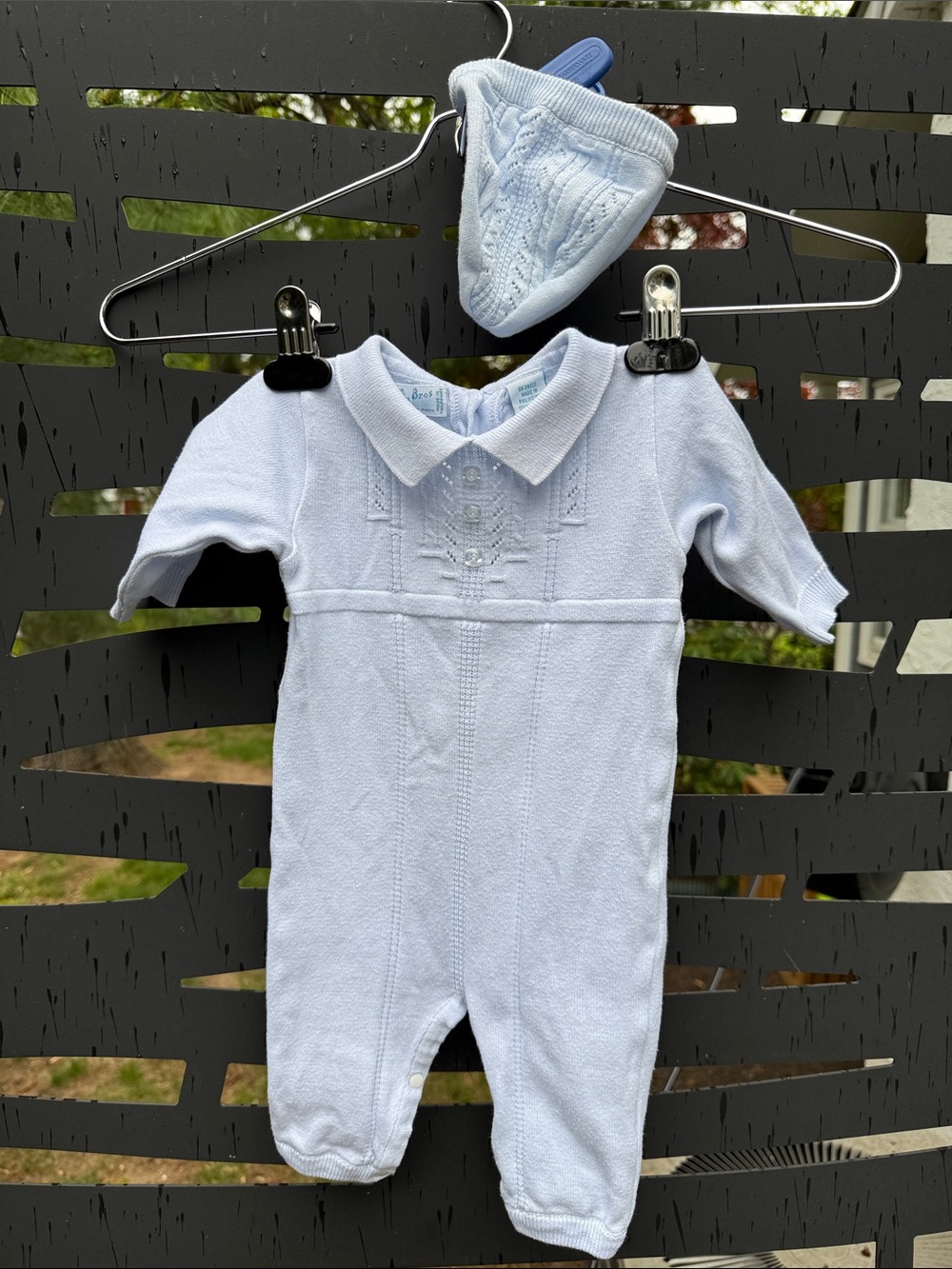 Feltman Bros Classic Light Blue Knit Baby Footed One-Piece with Matching Hat NB